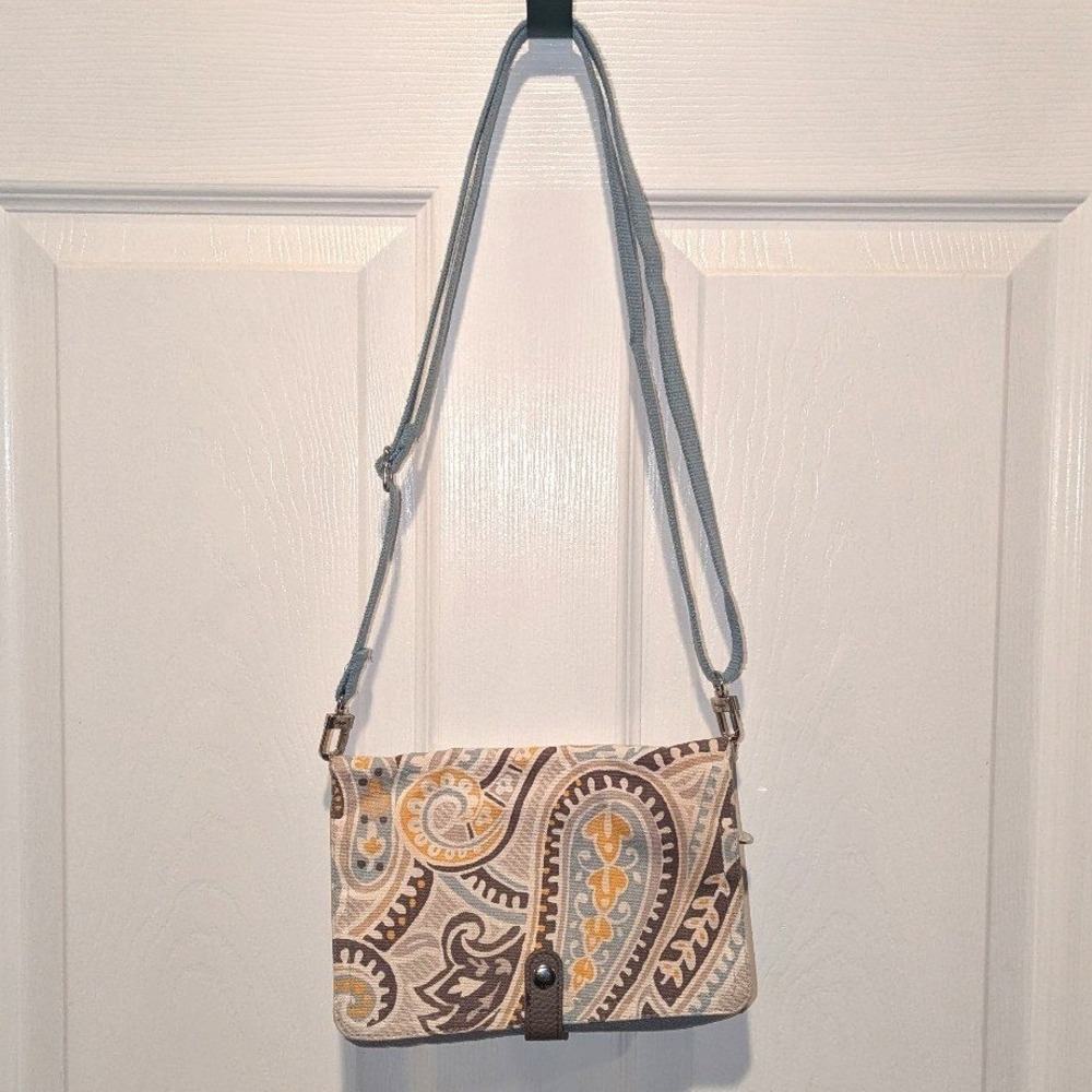 Boho Y2K Paisley Crossbody Bag Thirty One Double Up Blue Yellow Foldover Bag
